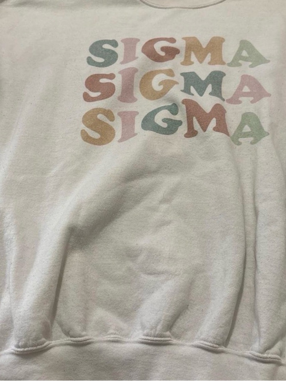 Gildan White Crewneck Sweatshirt with Pastel Multi-Color 'SIGMA' Print